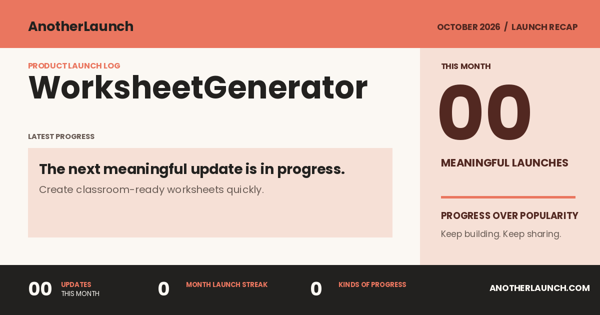 WorksheetGenerator is preparing its next launch. share artwork