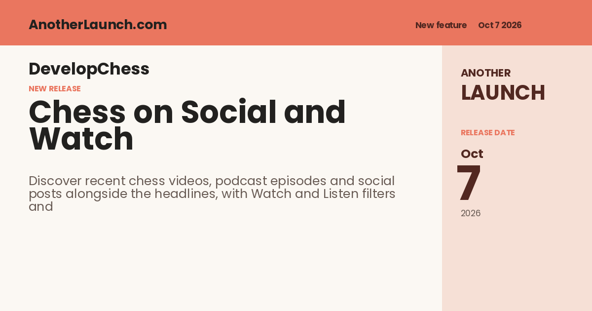 Share artwork for Chess on Social and Watch & Listen join DevelopChess News